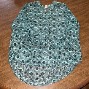 Large No Boundaries Geo Pattern Sheer Blouse with Roll Tab Sleeves